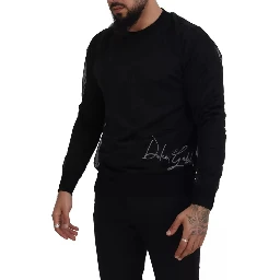 Black Polyester Crewneck Men Pullover Sweater