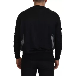 Black Polyester Crewneck Men Pullover Sweater