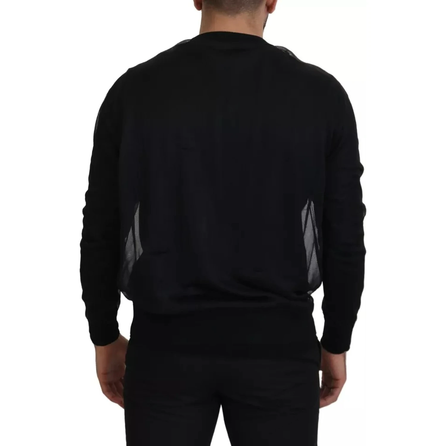 Black Polyester Crewneck Men Pullover Sweater