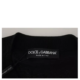 Black Polyester Crewneck Men Pullover Sweater
