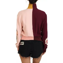 Multicolor Floral Viscose Full Zip Sweater