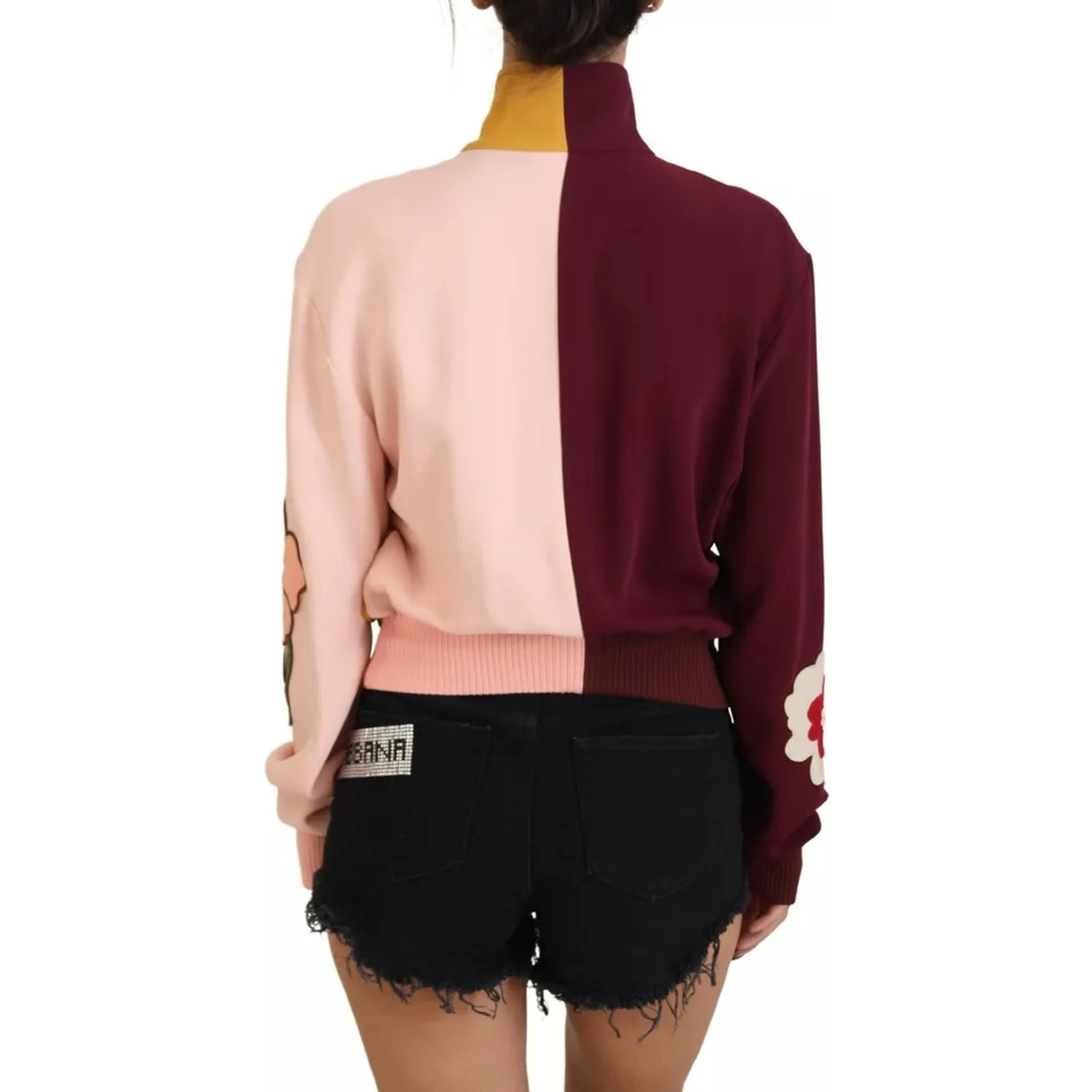 Multicolor Floral Viscose Full Zip Sweater