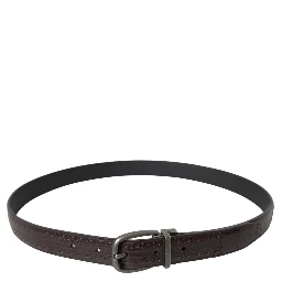Dark Brown Perforated Leather Metal Buckle Belt Men