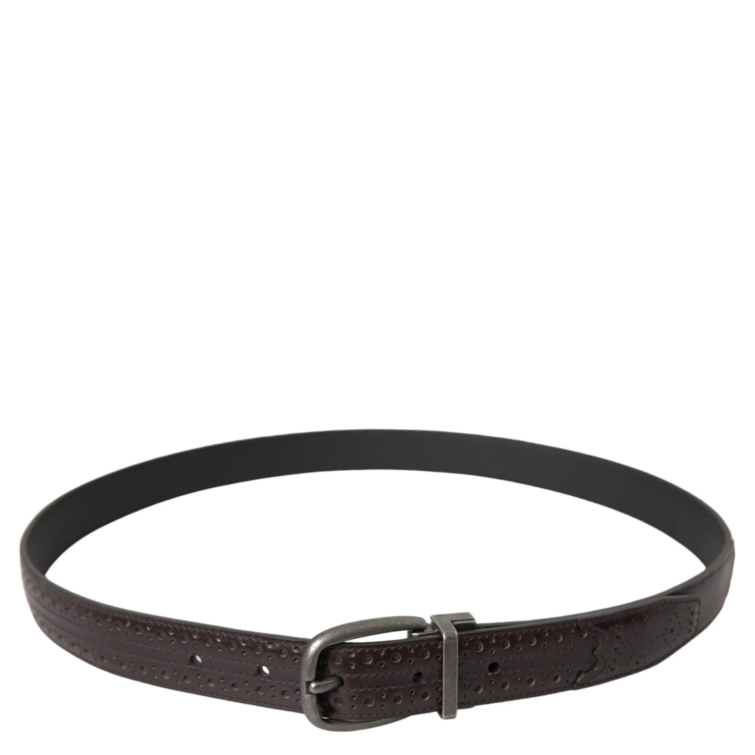 Dark Brown Perforated Leather Metal Buckle Belt Men