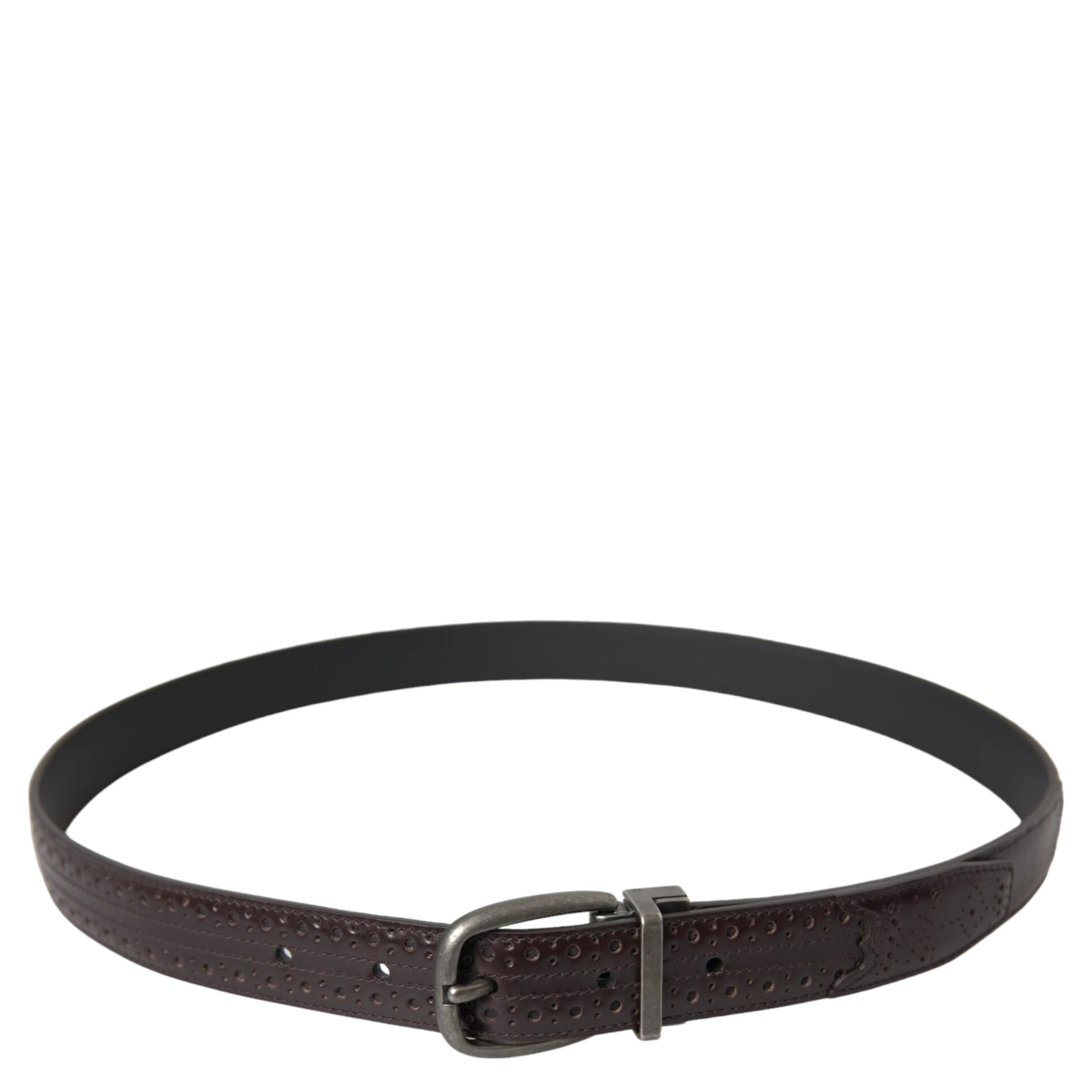 Dark Brown Perforated Leather Metal Buckle Belt Men