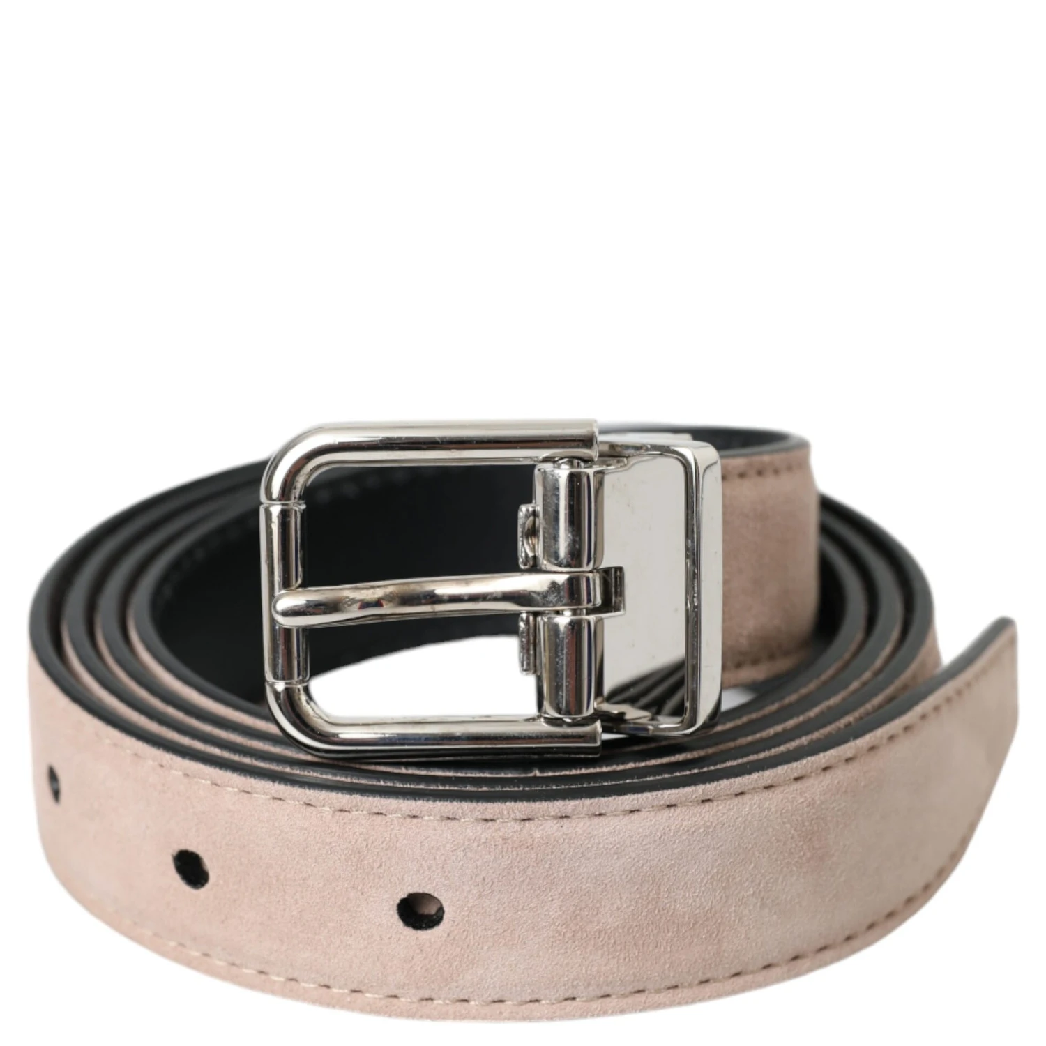 Beige Suede Leather Silver Buckle Belt Men