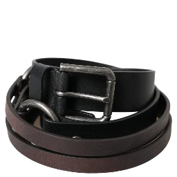 Black Brown Leather Silver Metal Buckle Belt