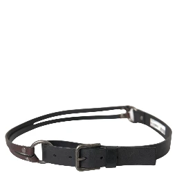 Black Brown Leather Silver Metal Buckle Belt