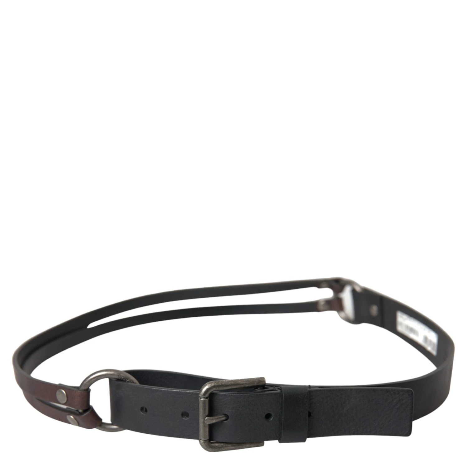 Black Brown Leather Silver Metal Buckle Belt