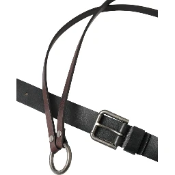 Black Brown Leather Silver Metal Buckle Belt