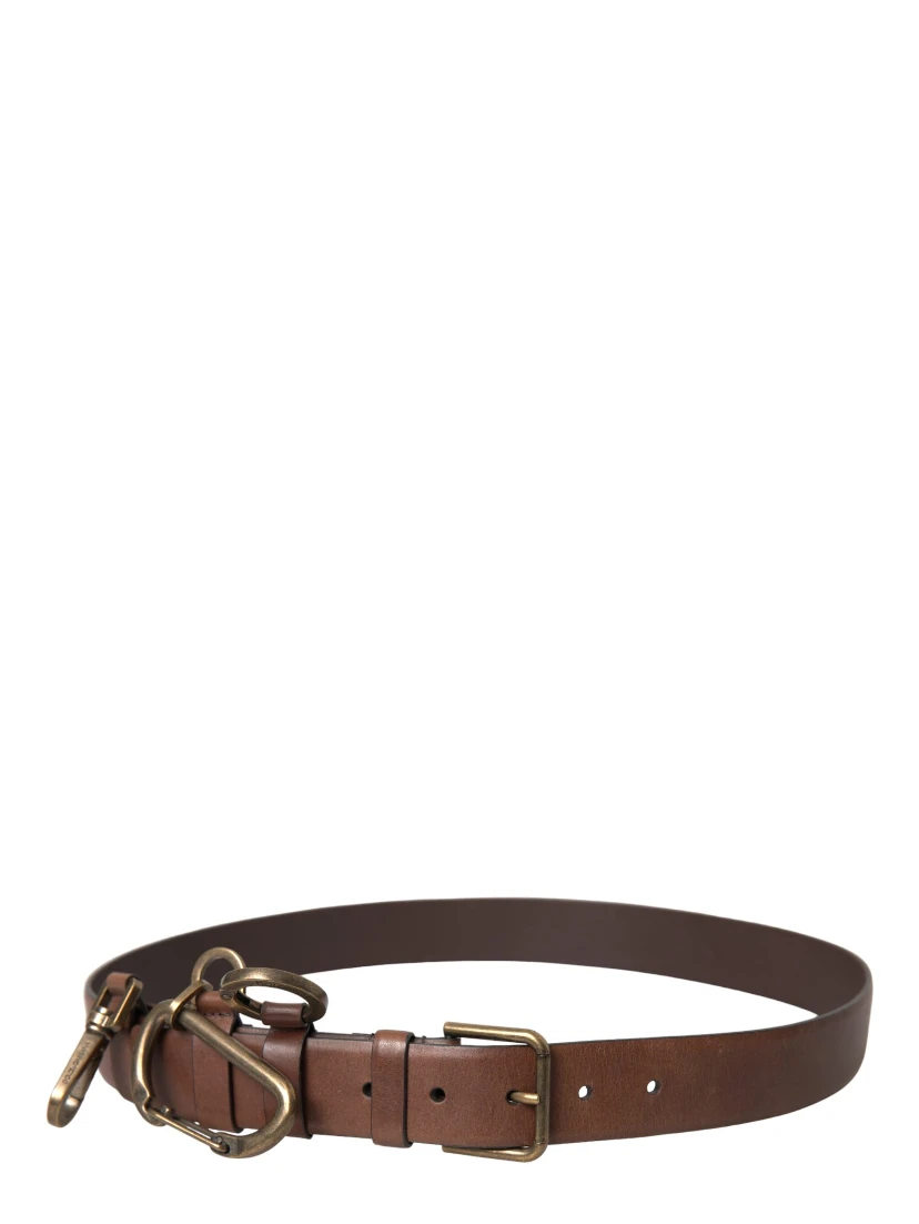 Brown Calf Leather Gold Metal Buckle Belt Men