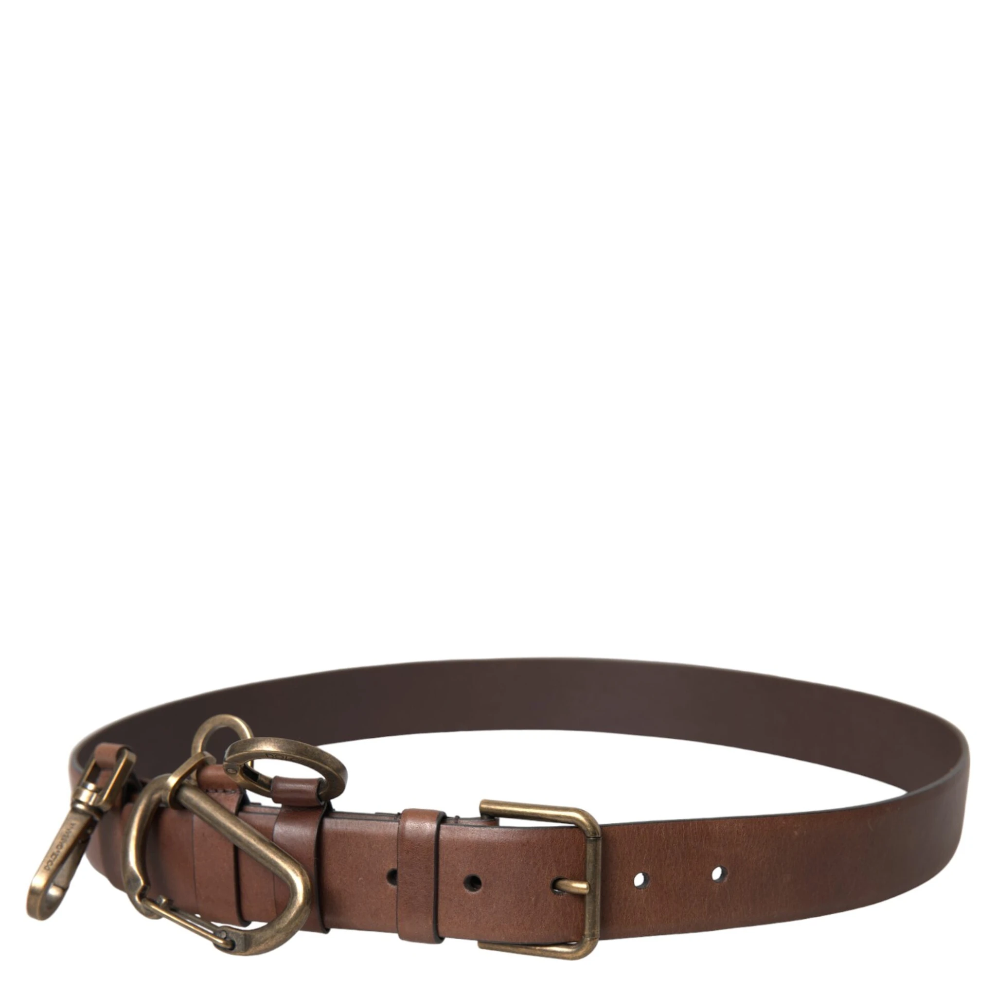 Brown Calf Leather Gold Metal Buckle Belt Men