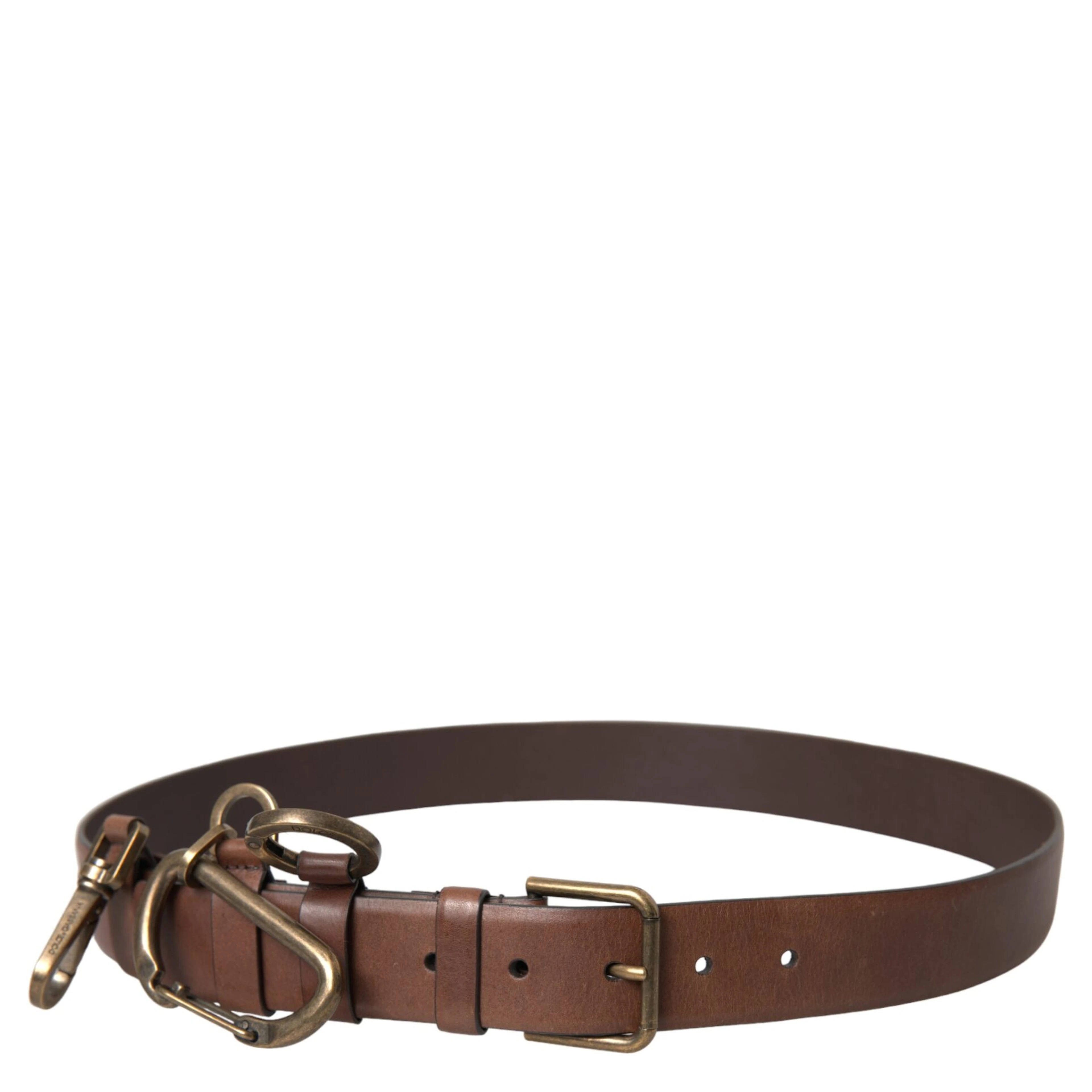 Brown Calf Leather Gold Metal Buckle Belt Men