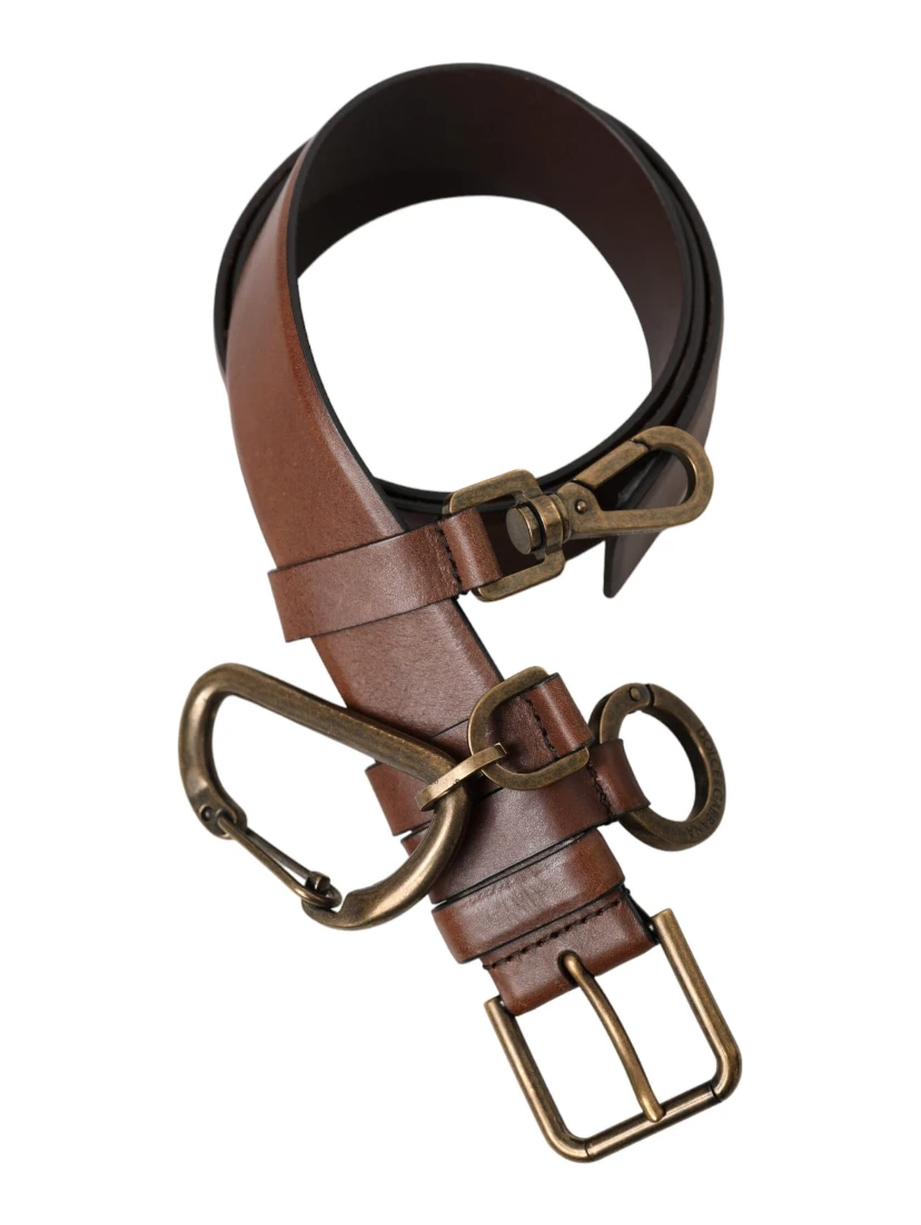 Brown Calf Leather Gold Metal Buckle Belt Men