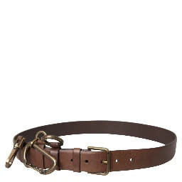 Brown Calf Leather Gold Metal Buckle Belt Men