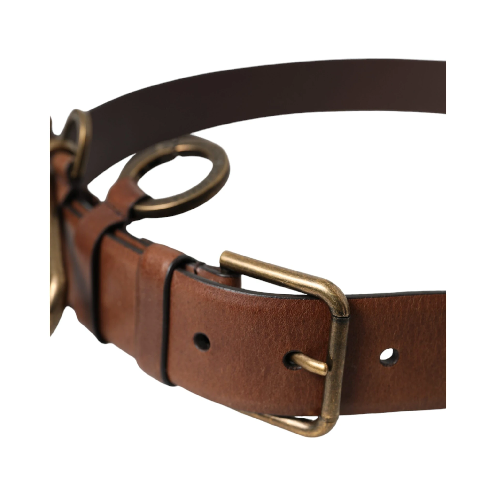 Brown Calf Leather Gold Metal Buckle Belt Men