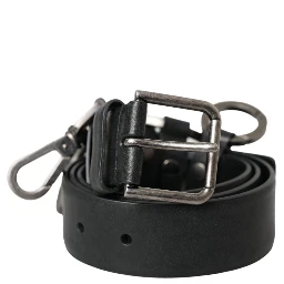 Black Calf Leather Silver Metal Buckle Belt