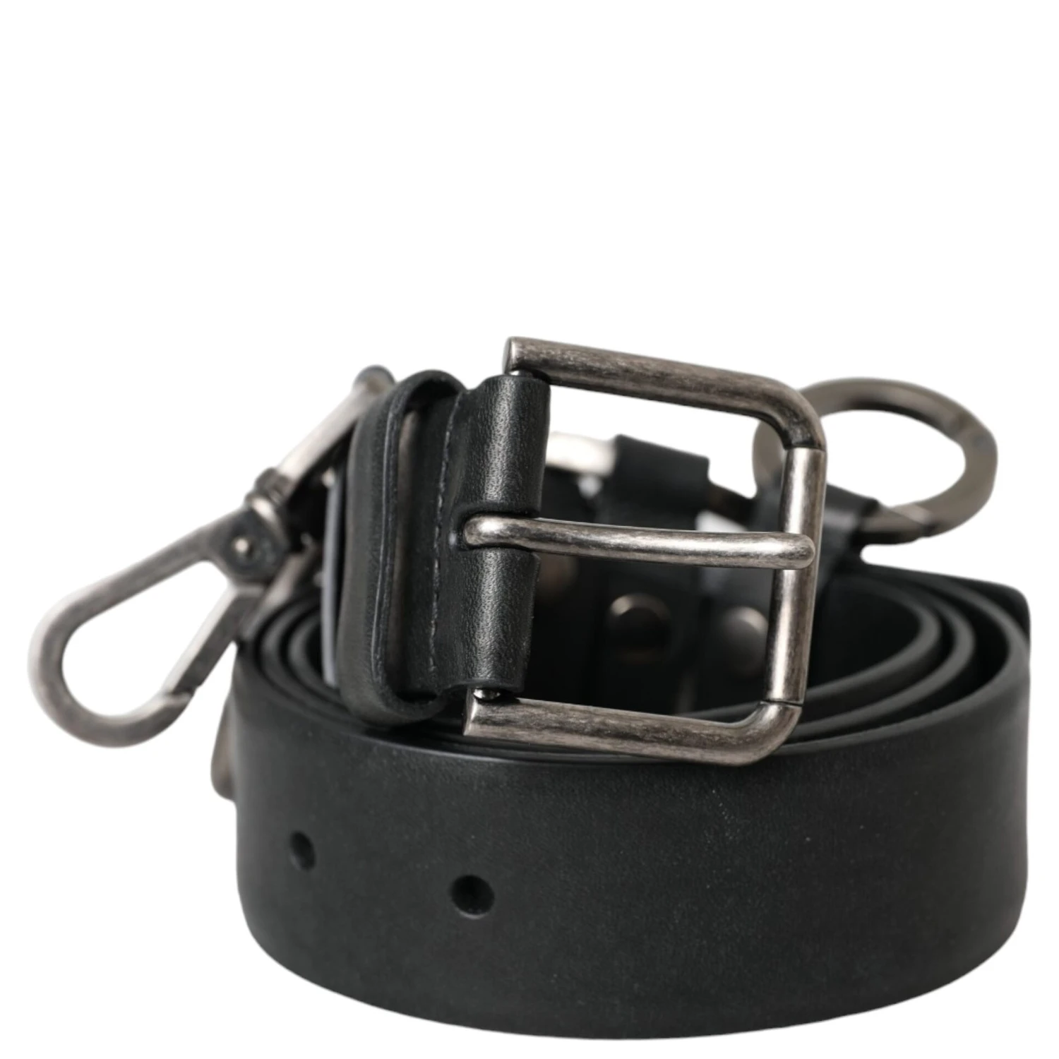 Black Calf Leather Silver Metal Buckle Belt
