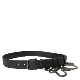 Black Calf Leather Silver Metal Buckle Belt