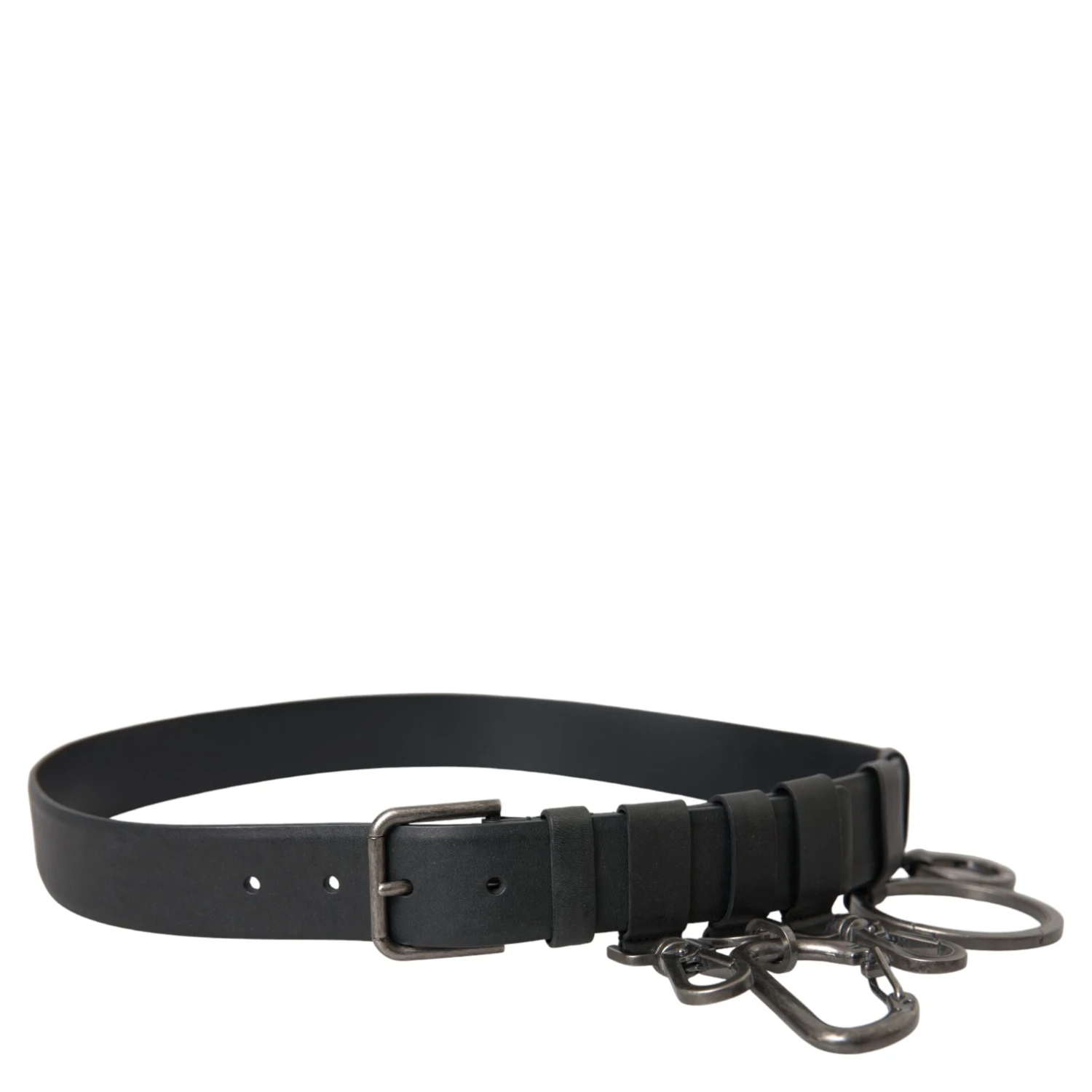Black Calf Leather Silver Metal Buckle Belt