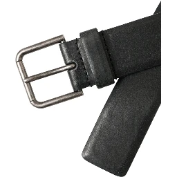 Black Calf Leather Silver Metal Buckle Belt