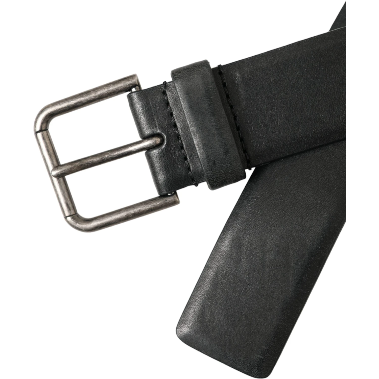 Black Calf Leather Silver Metal Buckle Belt