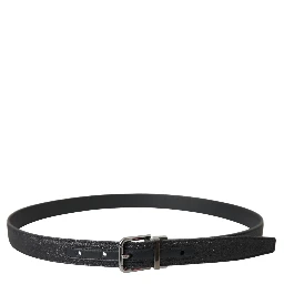 Black Glittered Leather Silver Buckle Belt