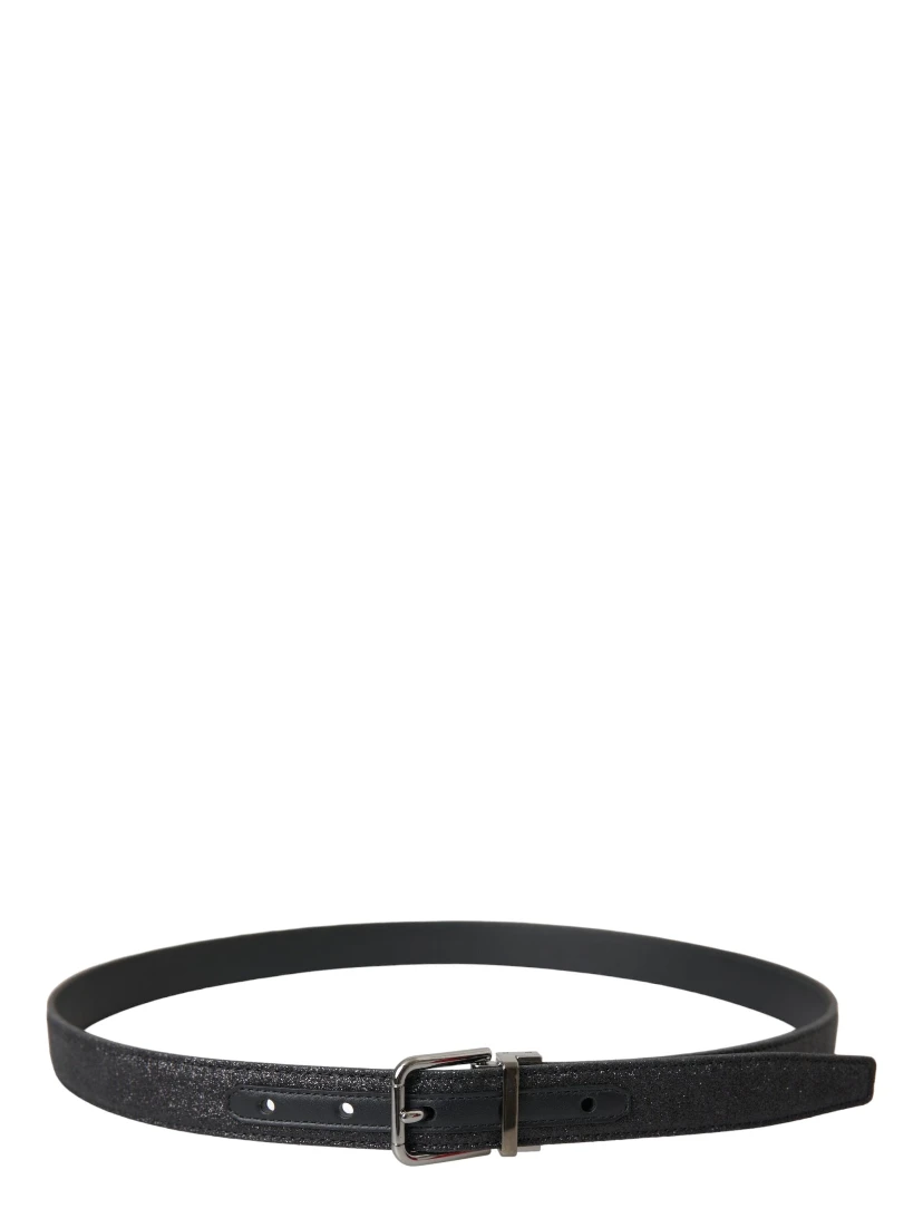 Black Glittered Leather Silver Buckle Belt
