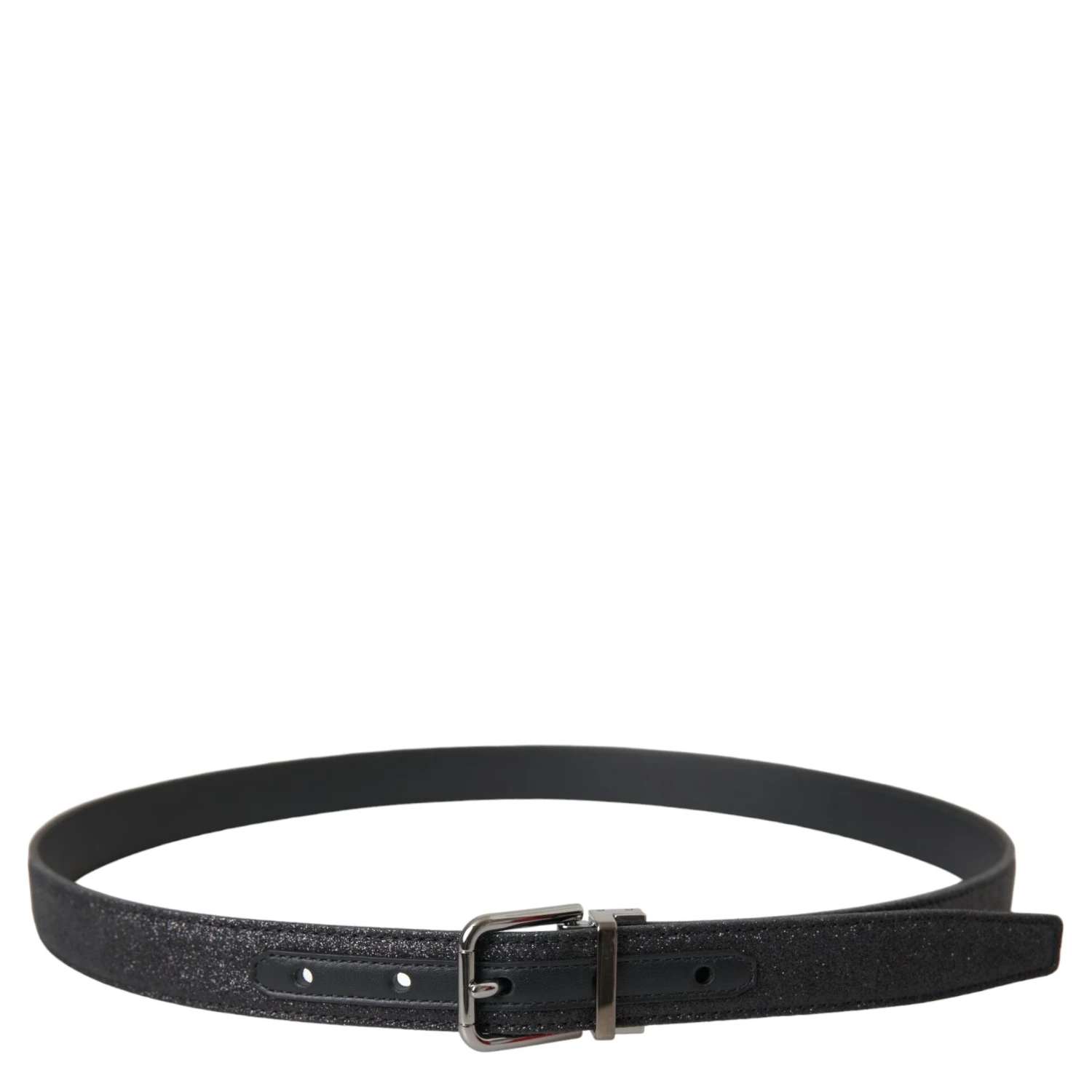 Black Glittered Leather Silver Buckle Belt