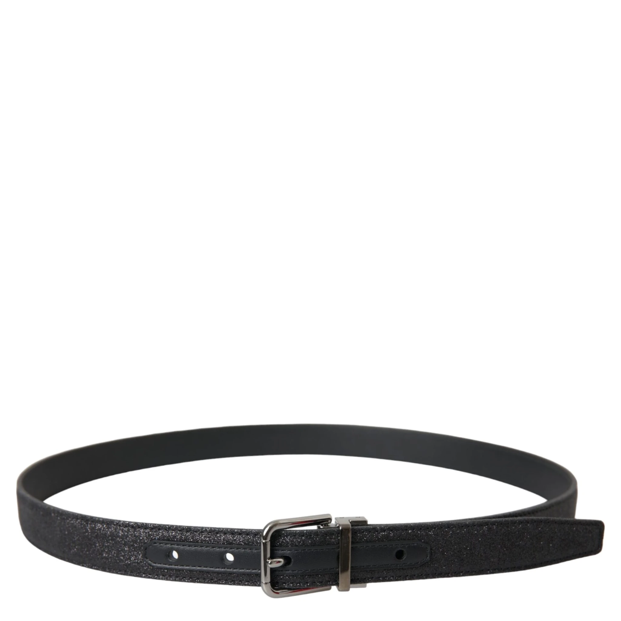 Black Glittered Leather Silver Buckle Belt