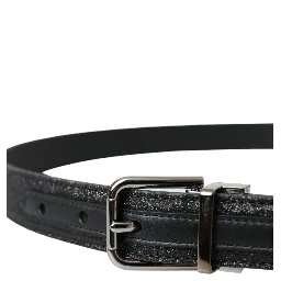 Black Glittered Leather Silver Buckle Belt