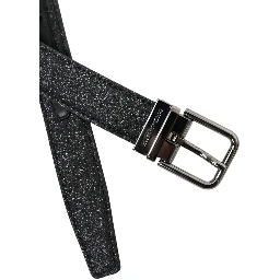Black Glittered Leather Silver Buckle Belt
