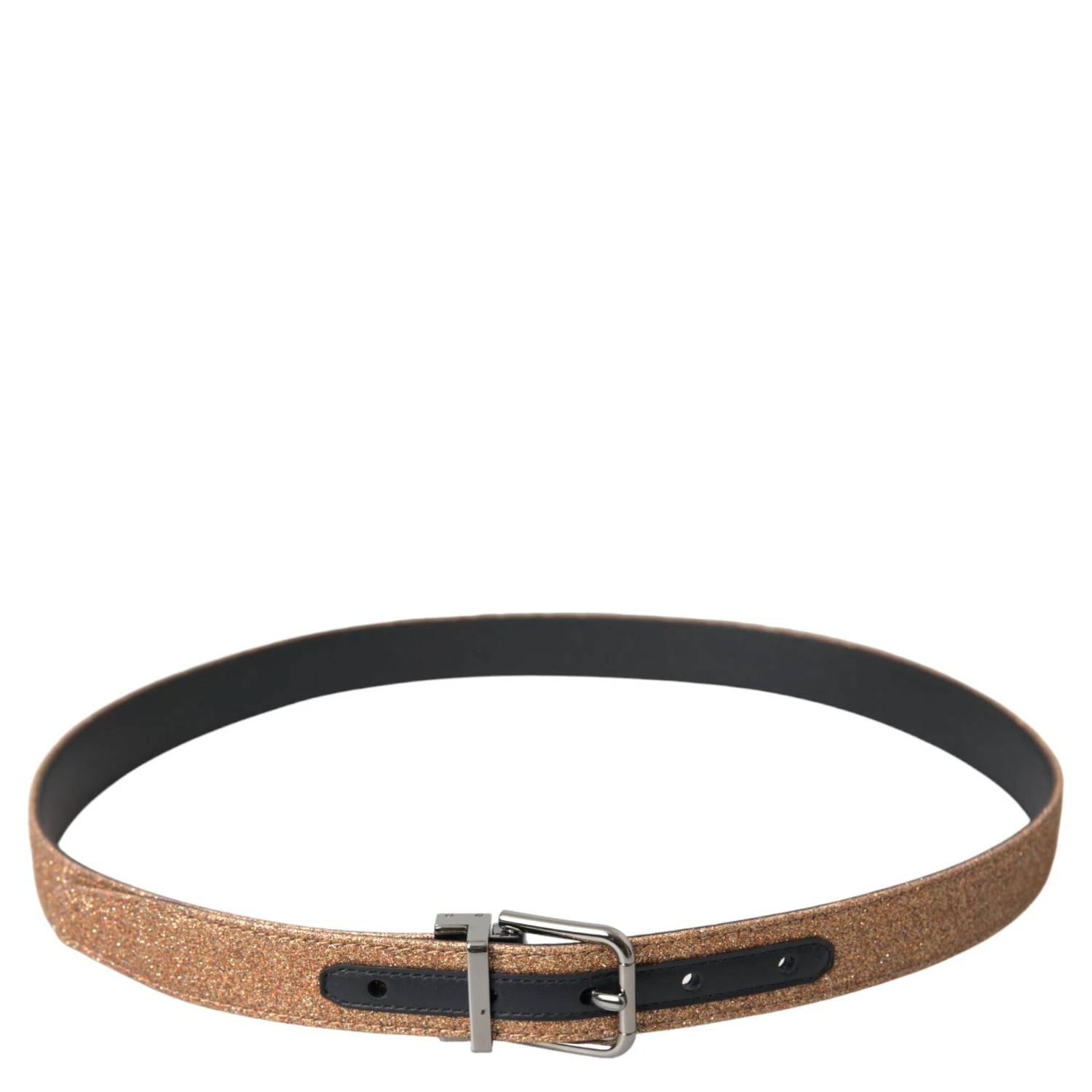Gold Glitter Leather Silver Metal Buckle Belt