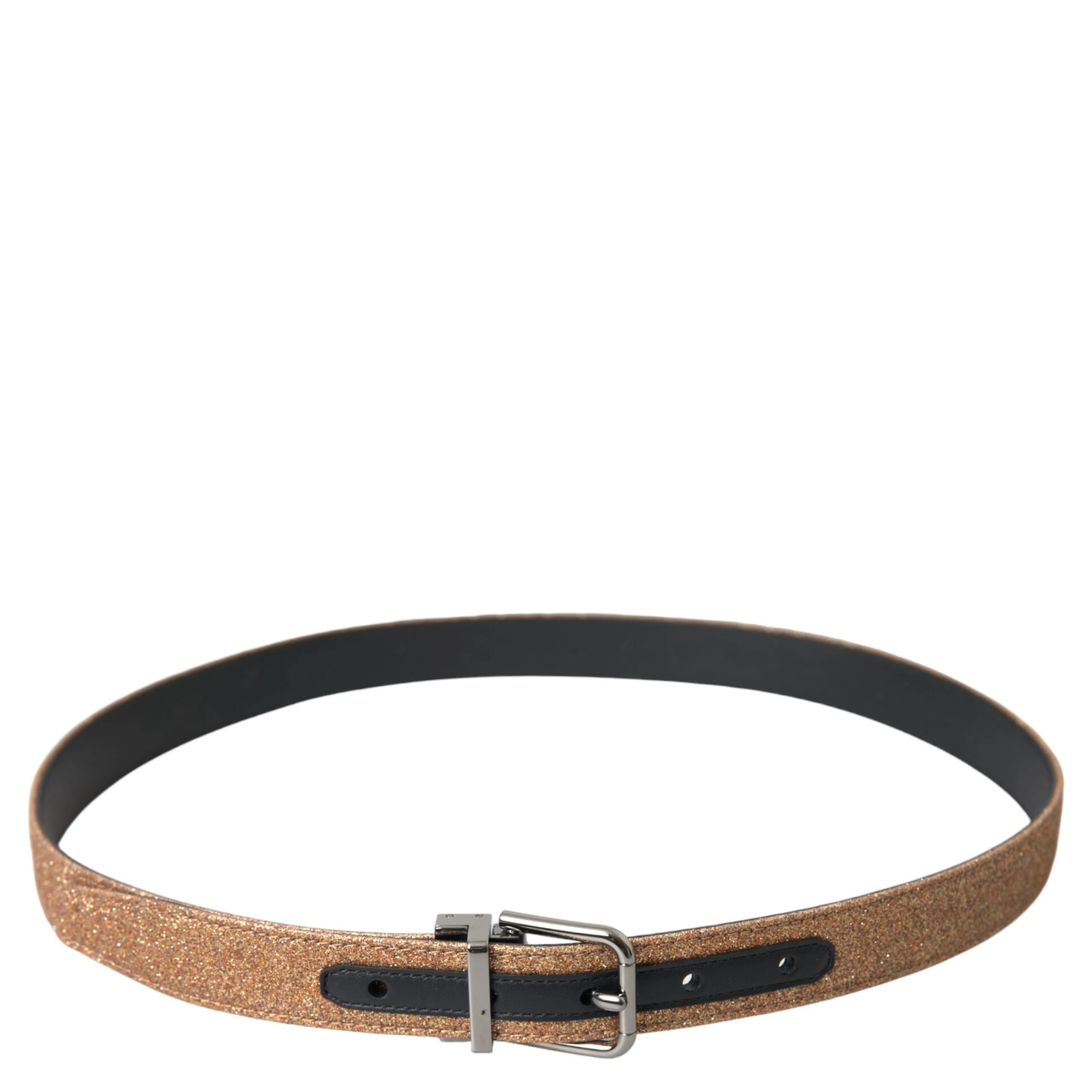 Gold Glitter Leather Silver Metal Buckle Belt