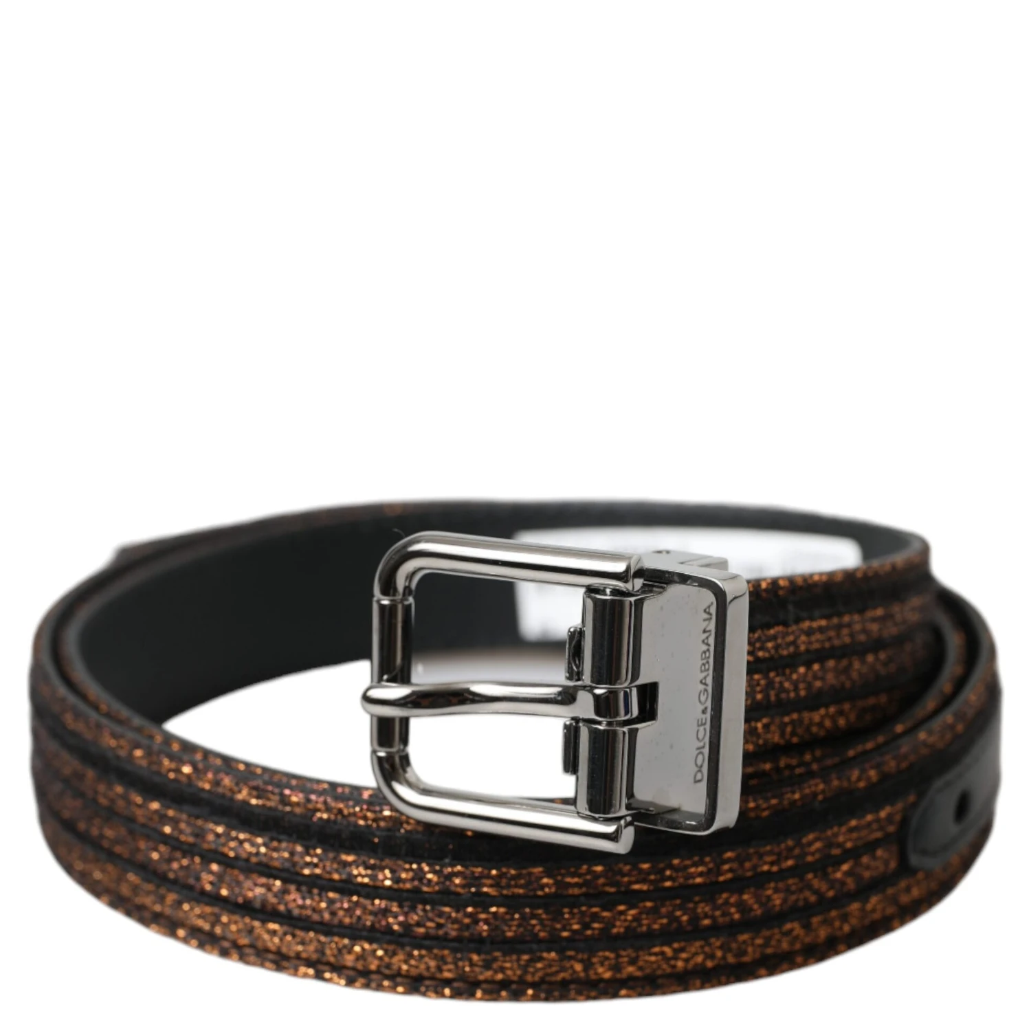 Gold Jacquard Stripes Silver Metal Buckle Belt