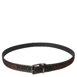 Gold Jacquard Stripes Silver Metal Buckle Belt