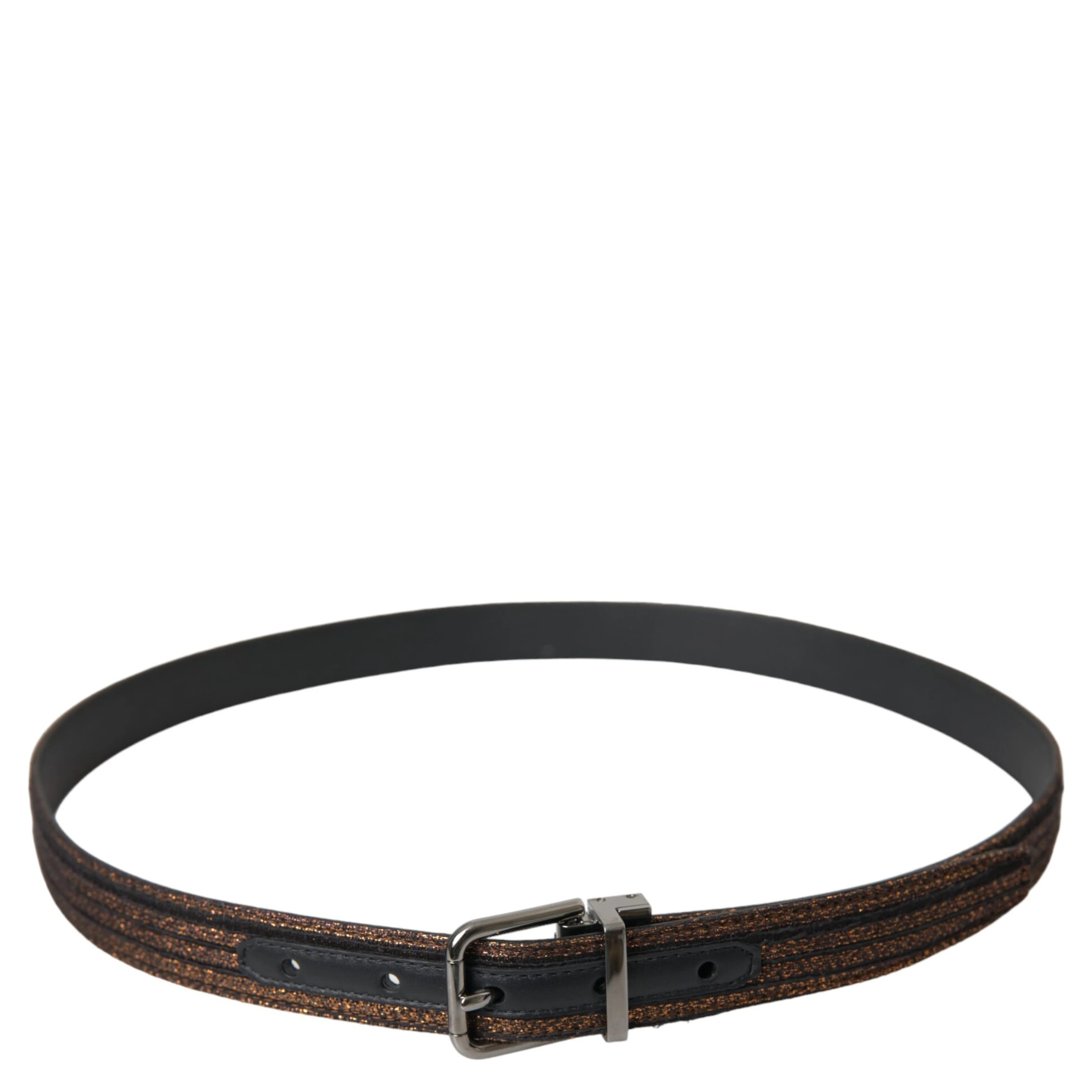 Gold Jacquard Stripes Silver Metal Buckle Belt