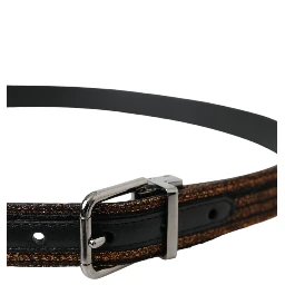 Gold Jacquard Stripes Silver Metal Buckle Belt