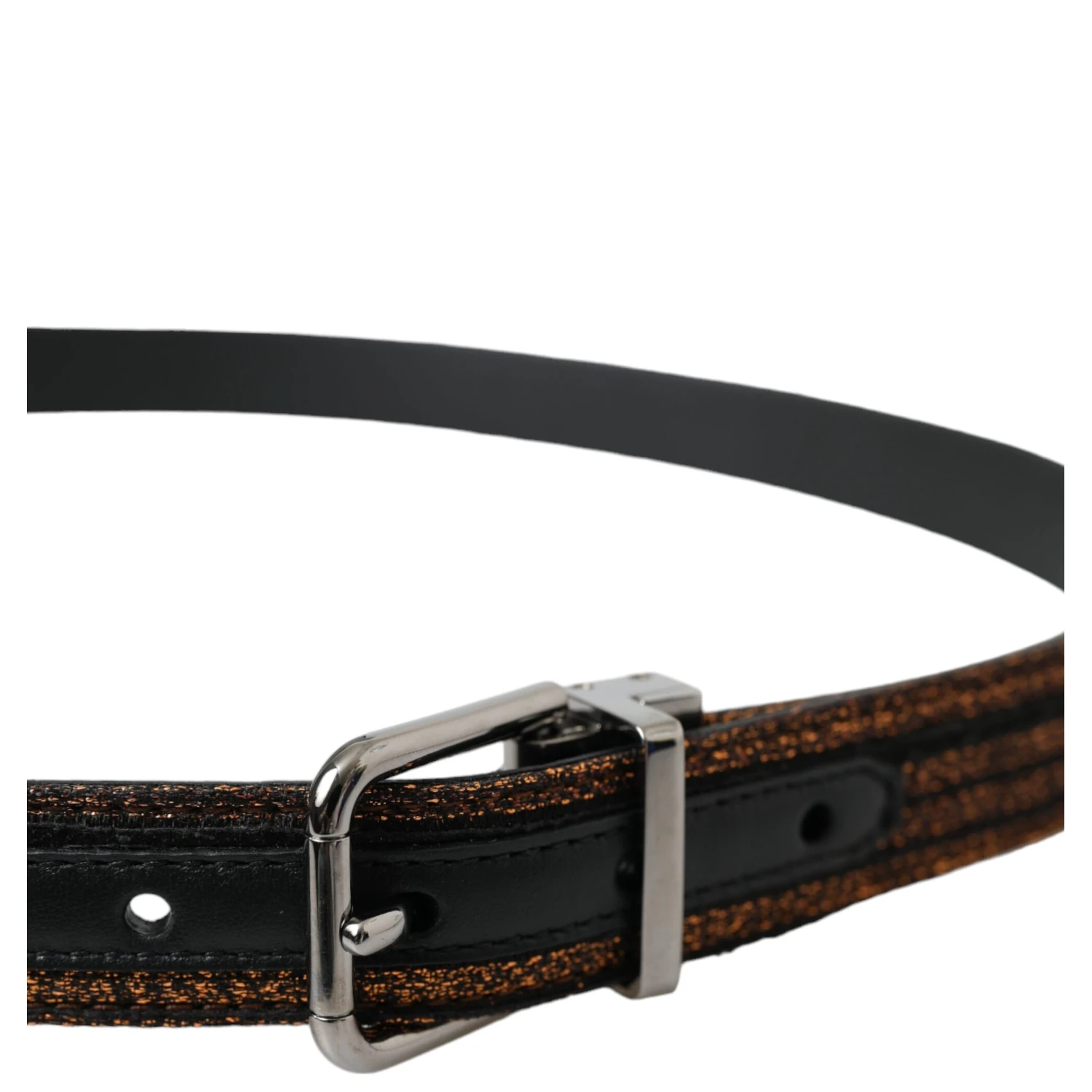 Gold Jacquard Stripes Silver Metal Buckle Belt