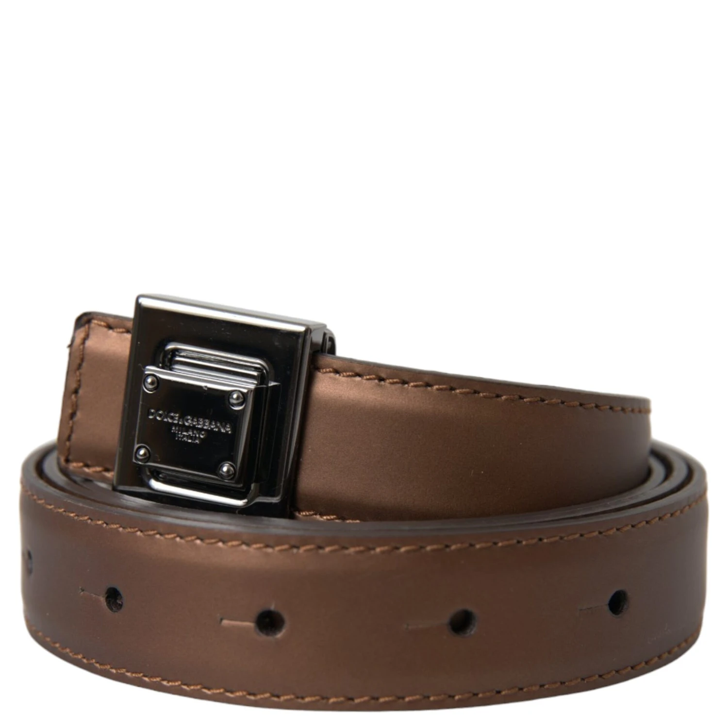 Bronze Leather Square Metal Buckle Belt