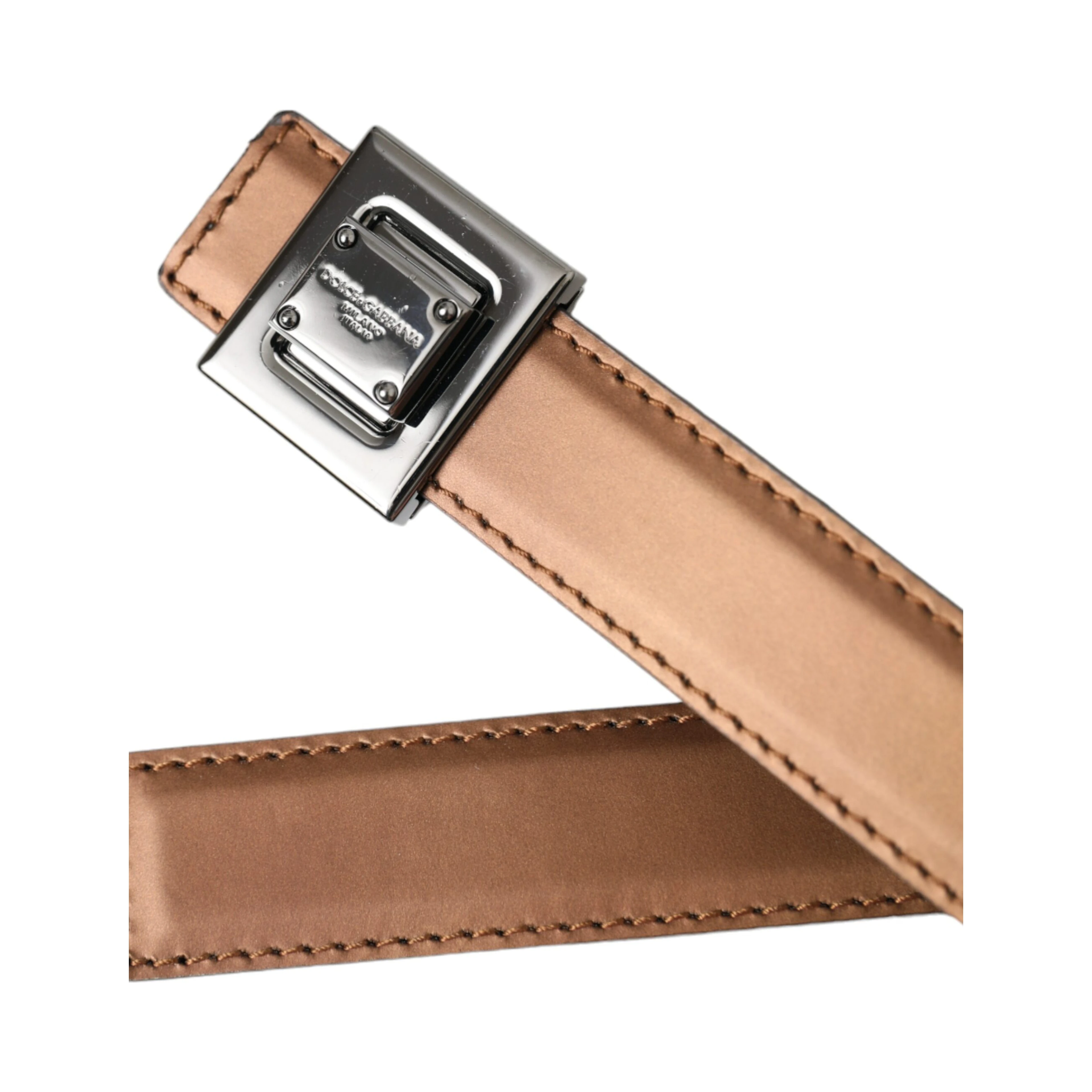 Bronze Leather Square Metal Buckle Belt