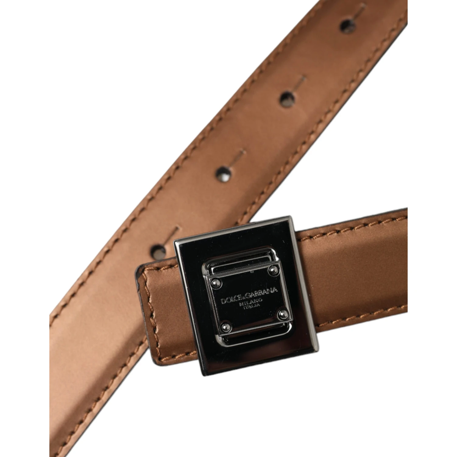 Bronze Leather Square Metal Buckle Belt