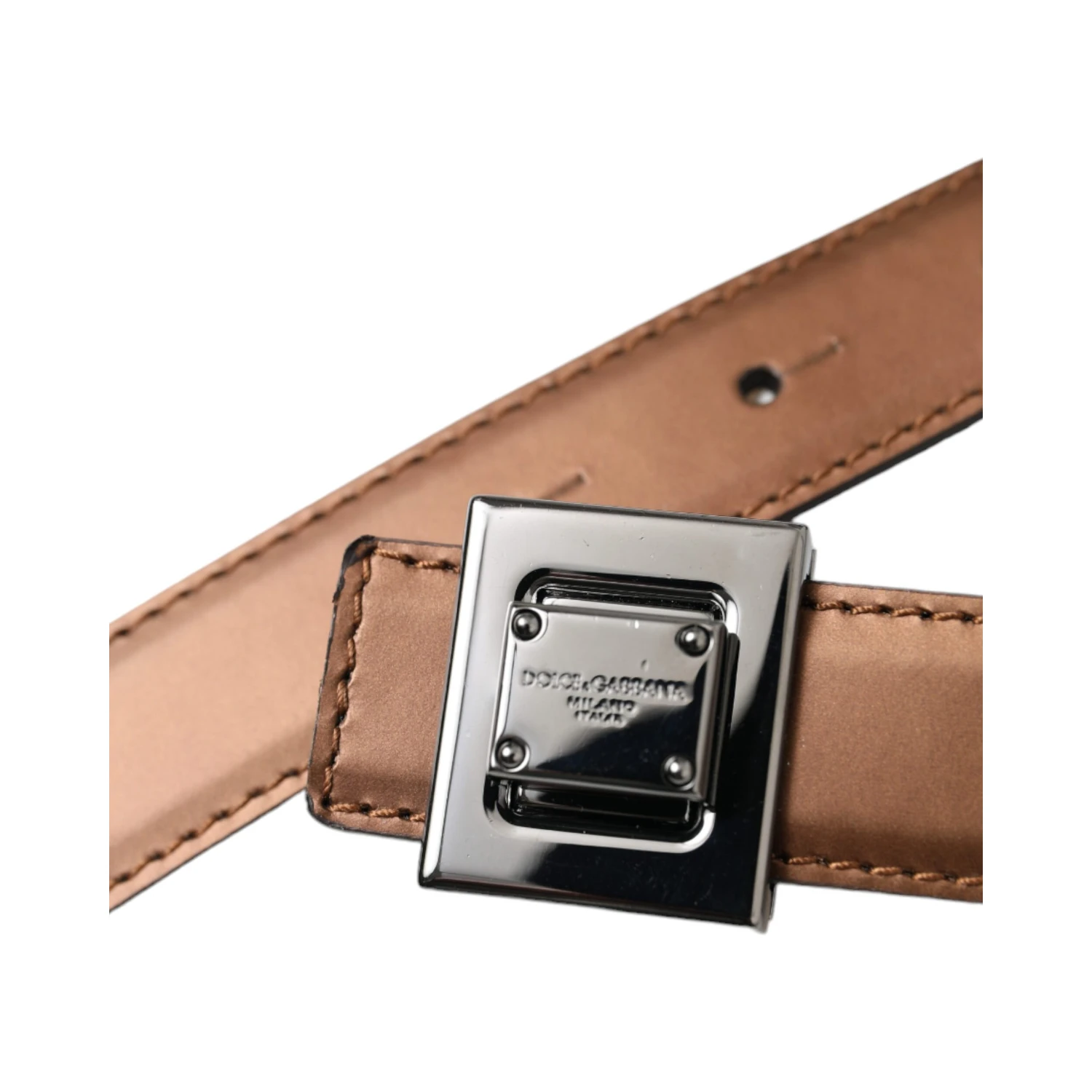 Bronze Leather Square Metal Buckle Belt