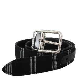 Black White Cotton Metal Silver Buckle Belt