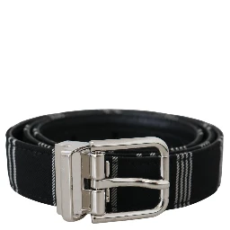 Black White Cotton Metal Silver Buckle Belt