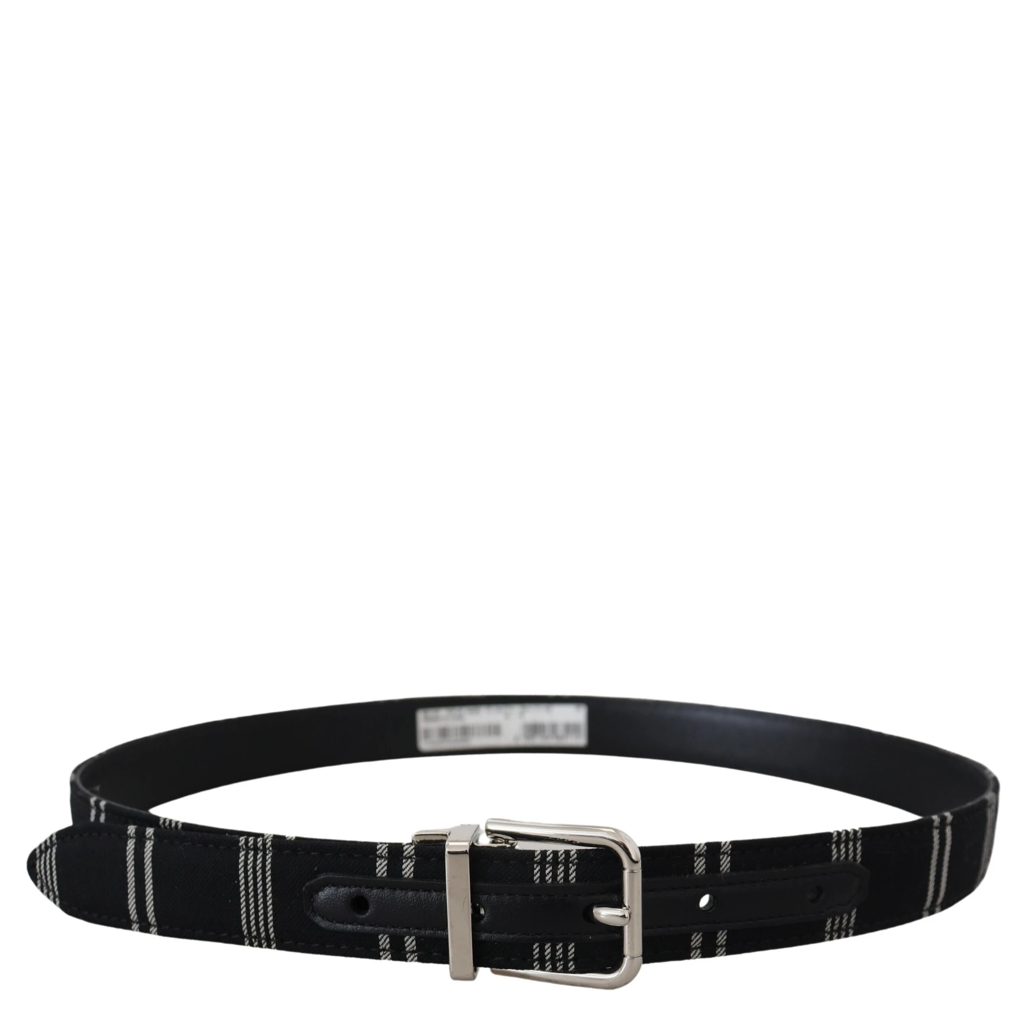 Black White Cotton Metal Silver Buckle Belt