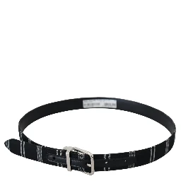 Black White Cotton Metal Silver Buckle Belt