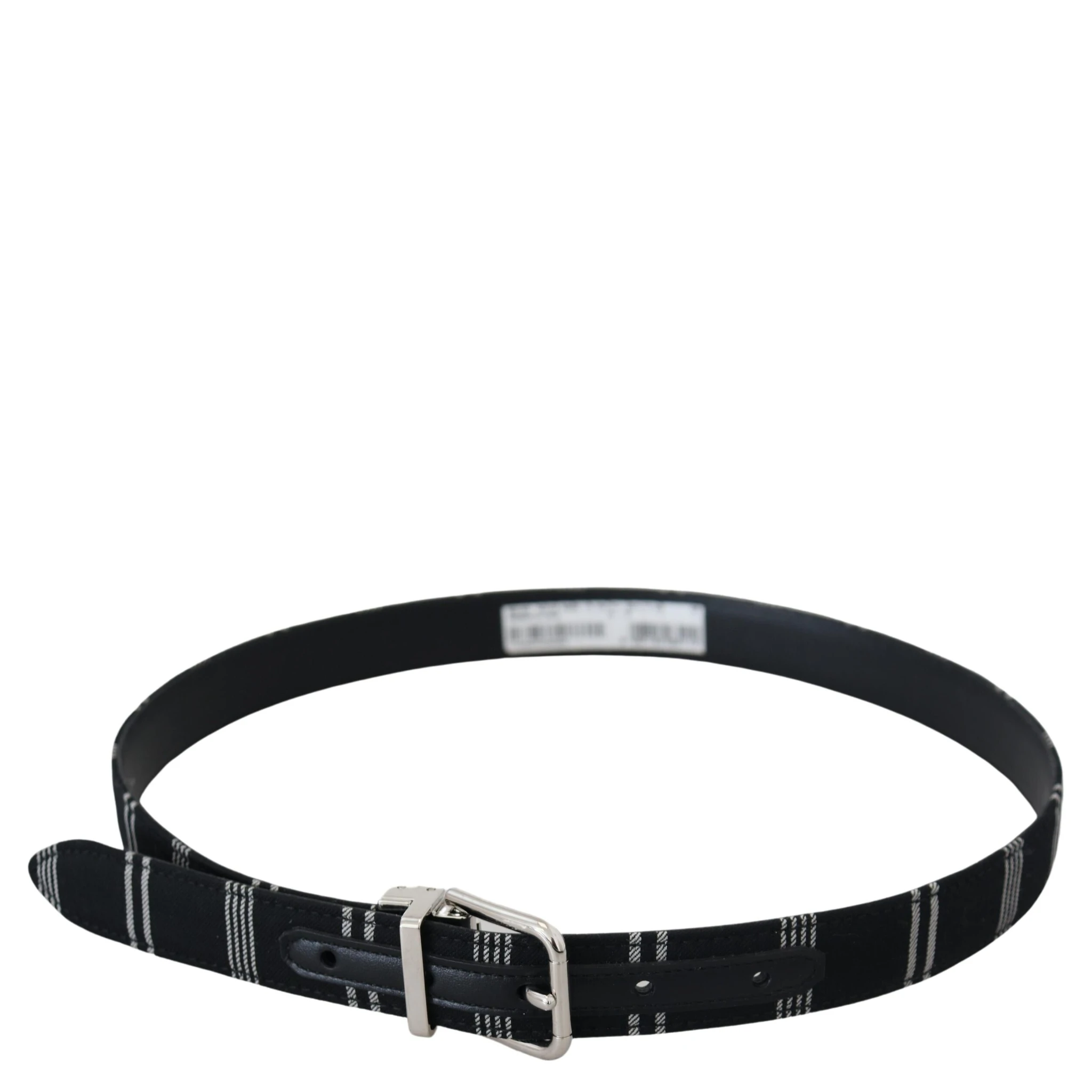 Black White Cotton Metal Silver Buckle Belt