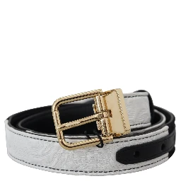 White Black Patchwork Gold Metal Buckle Belt