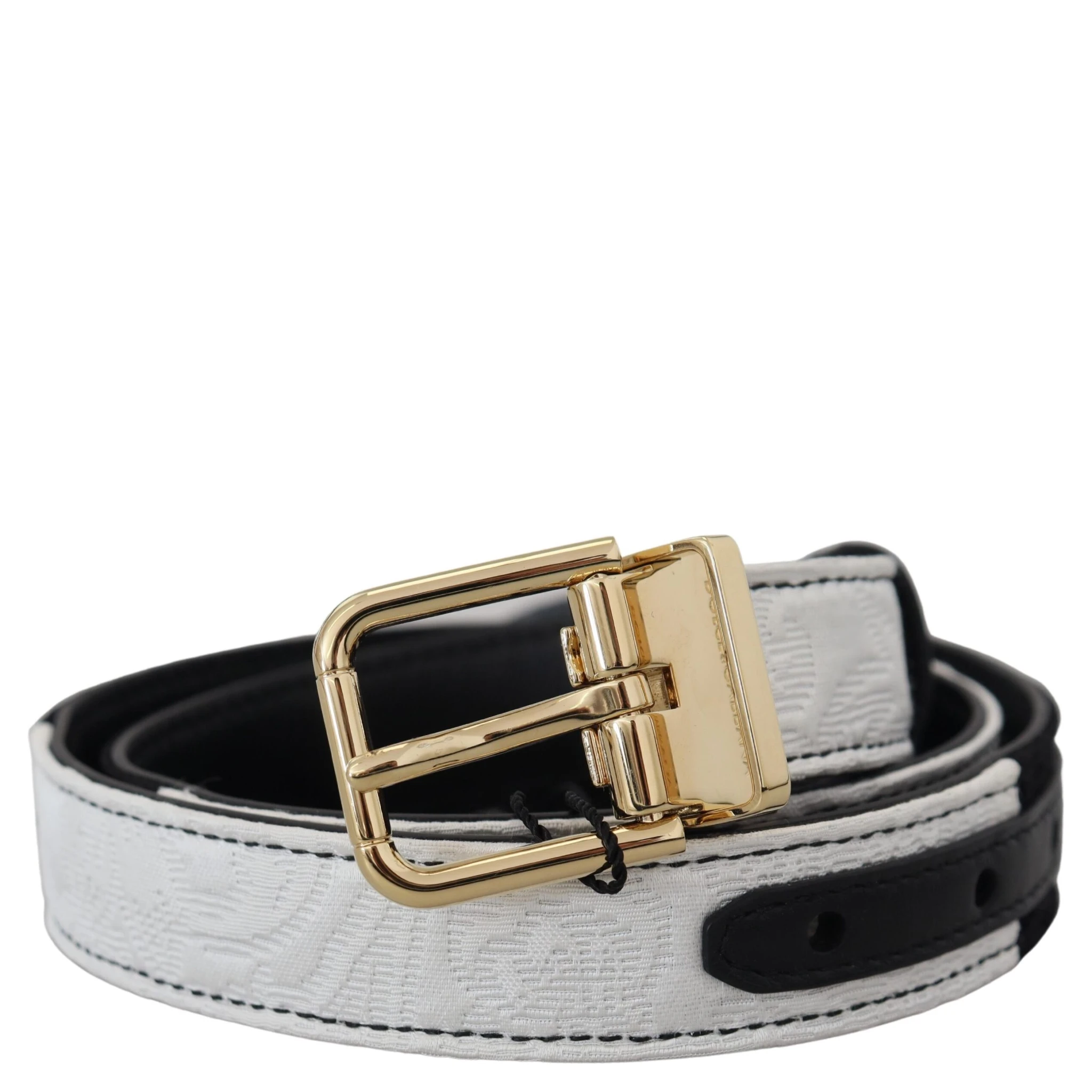 White Black Patchwork Gold Metal Buckle Belt